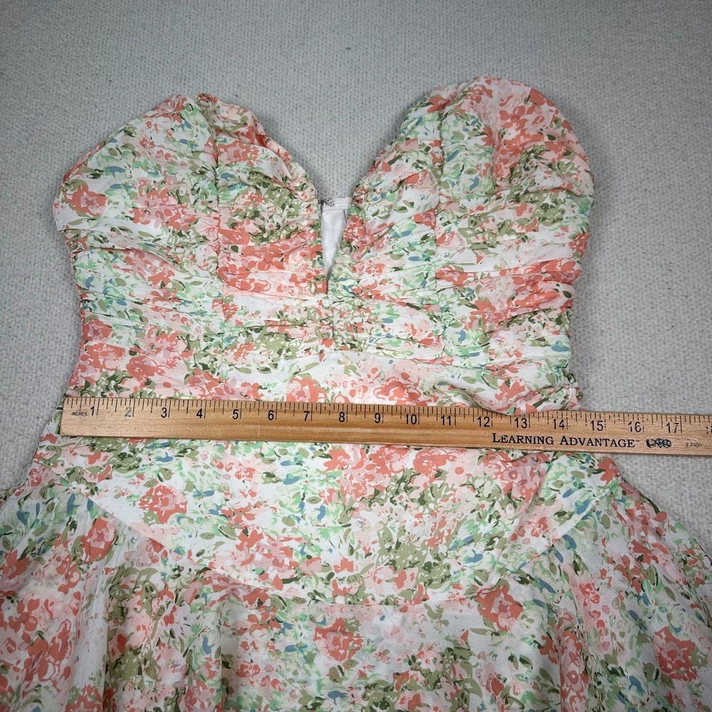 Selfie Leslie Dress Medium Ruffle Tiered Ruched Strapless Floral Pink Cottage - Picture 8 of 12
